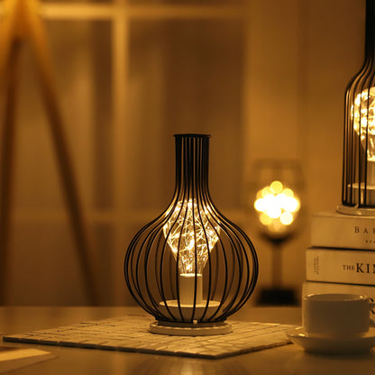 LED Iron Art Night Light with Wine Cup and Vase Decor