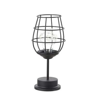 LED Iron Art Night Light with Wine Cup and Vase Decor