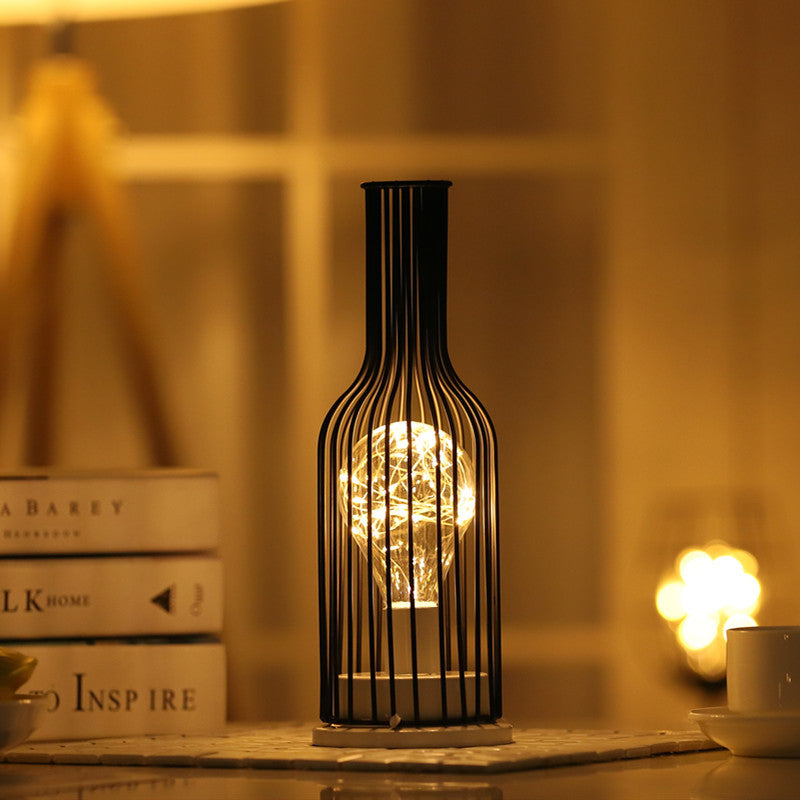 LED Iron Art Night Light with Wine Cup and Vase Decor
